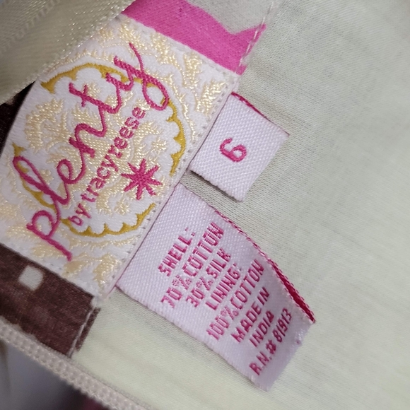 Anthro Plenty by Tracy Reese pink brown geo strapless silk blend dress size 6 - Picture 7 of 8